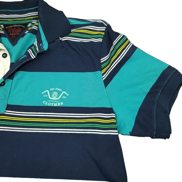 Big John Mens XL Polo Shirt British Indigo Garment Co 1998 Blue‎ Green Stripe - Picture 10 of 11